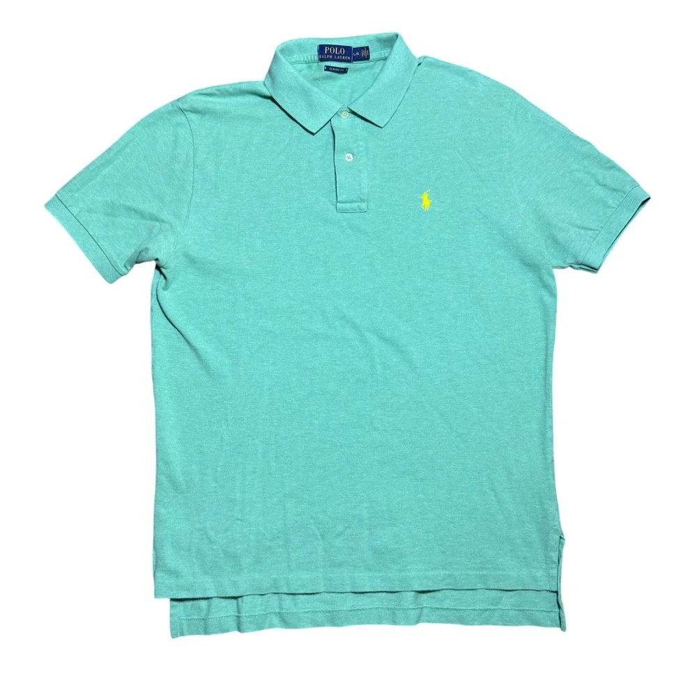 Polo Ralph Lauren Mens Classic Fit Green Pique Polo Shirt Short Sleeve Size L